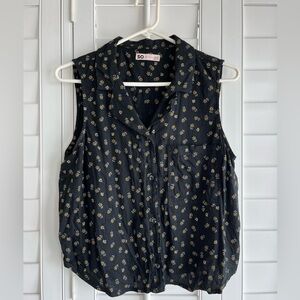 SO GOOD FOR LIFE Black Floral Button Down Sleeveless Tank Top Size Large